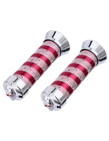 Grips 7/8 long 130mm Swirl 9518 Red/Chrome Skull.